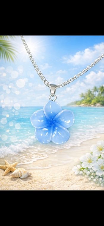 Collier avec pendentif fleur Hawaï monoi bleu