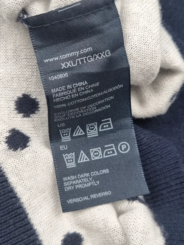 Pull bleu marine à pois blancs Tommy Hilfiger – Taille XXL/XL Femme (mesures en photos) - photo numéro 9
