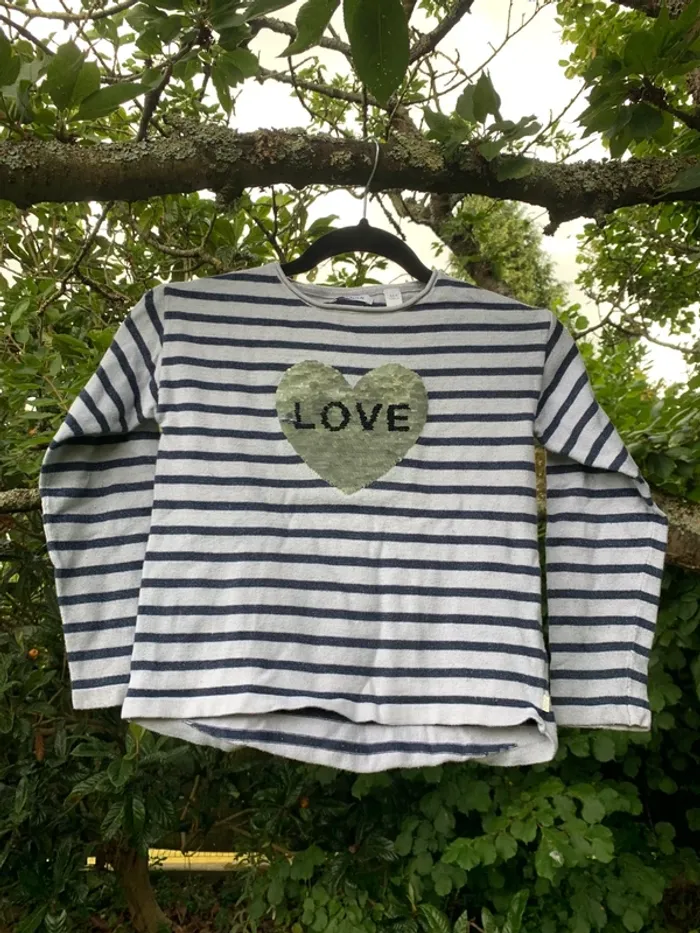 Pull marinière réversible à sequin okaidi fille 8 ans