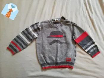 Pull gris à manches longues avec Chapeau Melon et Moustache - Taille 12 Mois (Prémaman)
