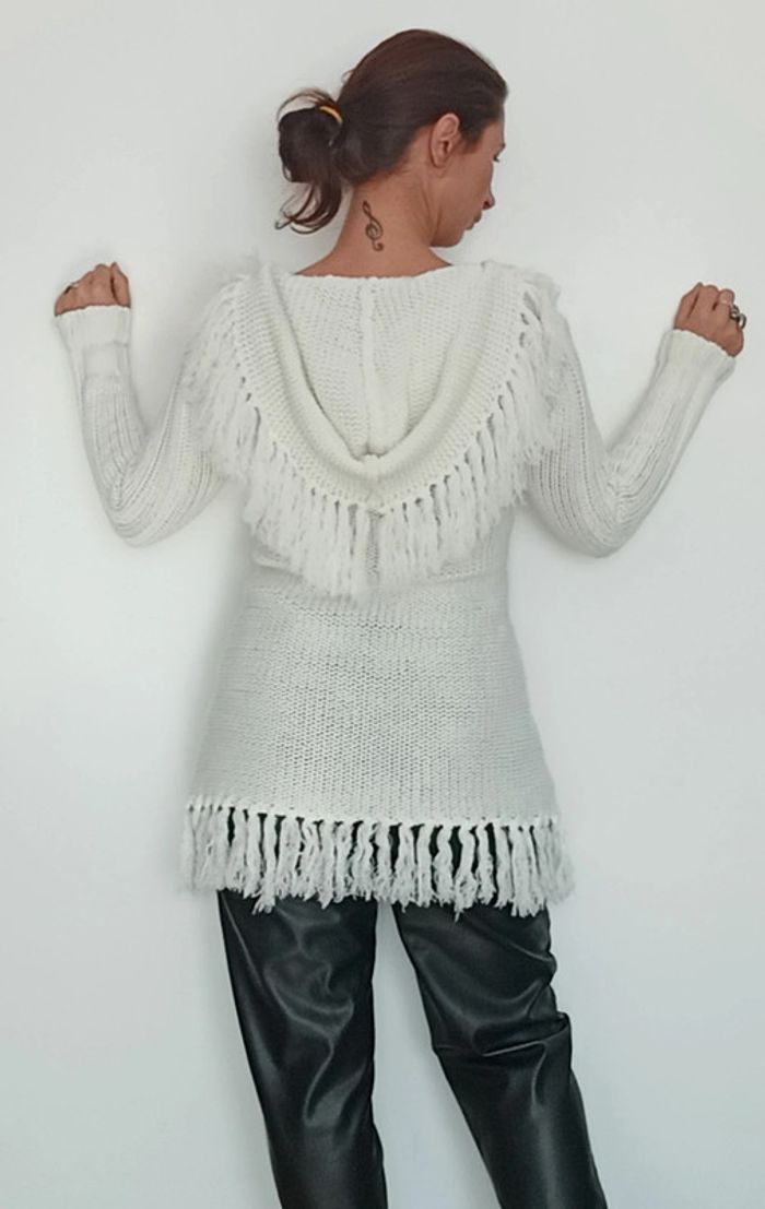 Gros gilet blanc frangé - photo numéro 5