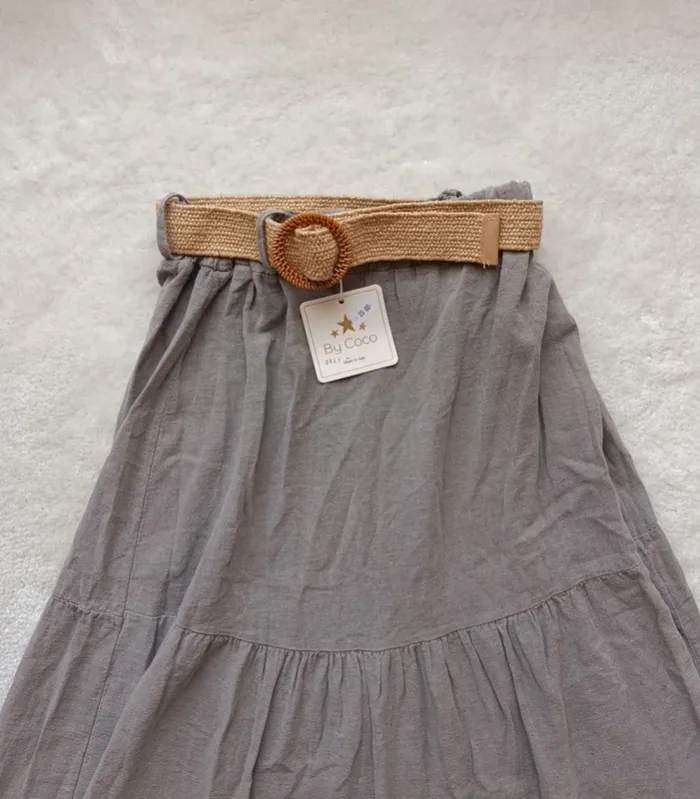 Jupe longue by Coco Bohème neuve 50% coton 50% lin gris beige taille élastique avec ceinture - photo numéro 6