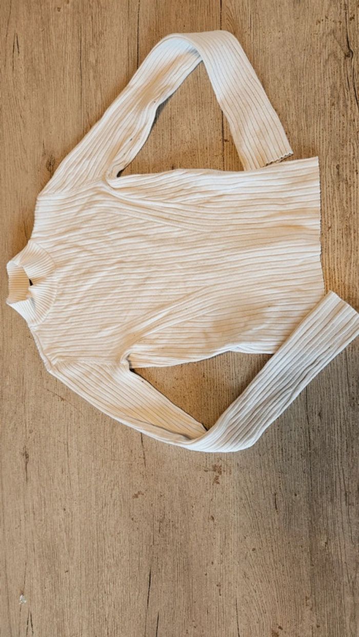 T shirt moulant blanc cotellé à manches longues, Bershka, taille XS/24 - photo numéro 4