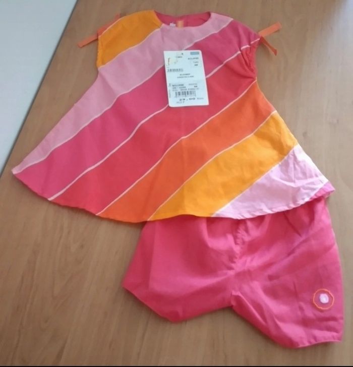 Robe sans manches + Bloomer Neuve avec étiquette 6  mois fille Marèse