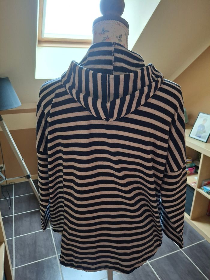 Gilet capuche marinière rayures bleu marine - photo numéro 2