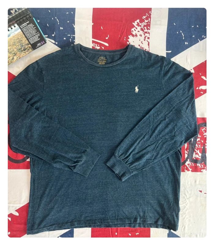 Sweat/T-shirt manche longue Ralph Lauren Xl bleu cavalier blanc taille - photo numéro 2