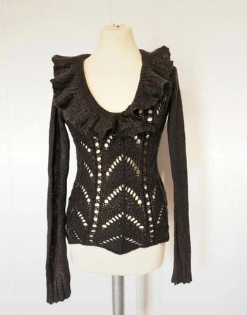 💎 jolie pull femme ajouré à volant marron t s 36 m 38 camaïeu