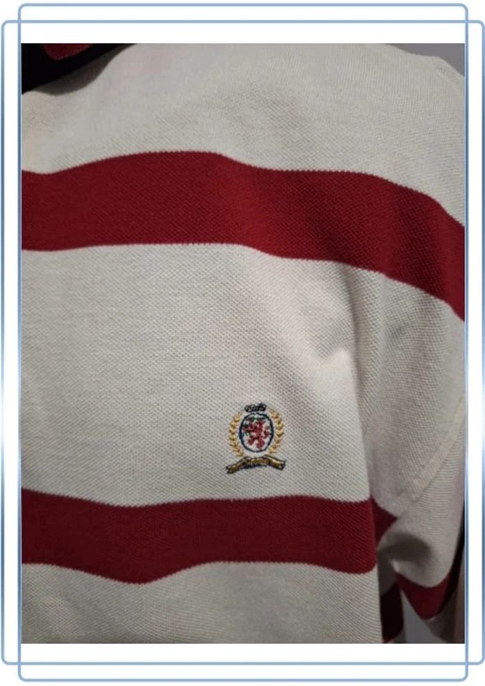 Polo tommy hilfiger blanc et rouge manche courte 100% coton - taille L brodé (35) - photo numéro 4