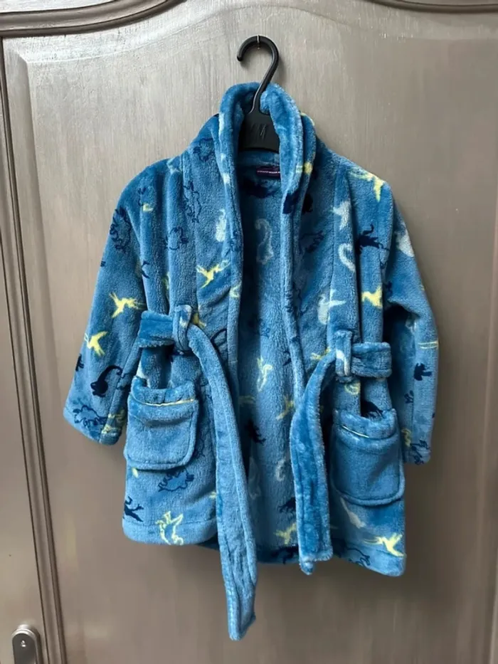 Peignoir sergent major 2/3 ans bleu dinosaures
