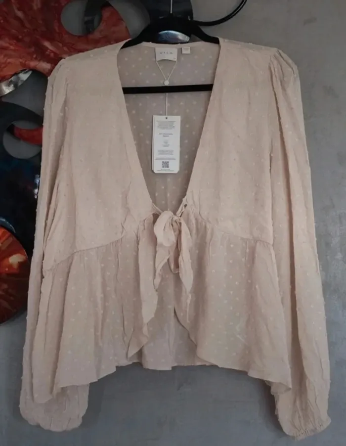 Blouse manches longues Vila beige à plumetis - photo numéro 3