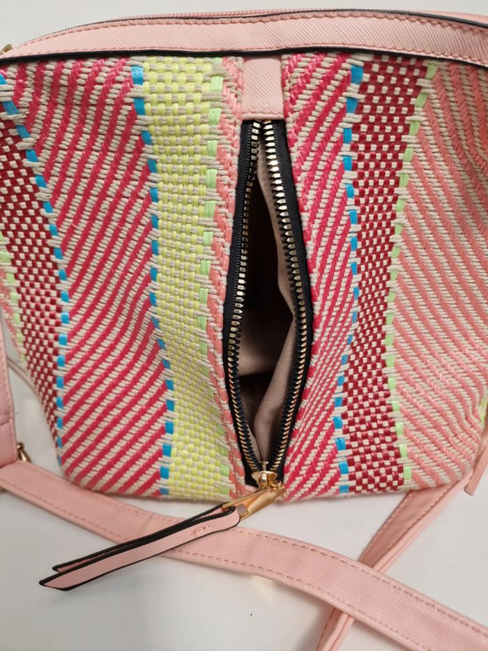 Sac Bandoulière Tressé Multicolore Pompons Franges Roses - photo numéro 14