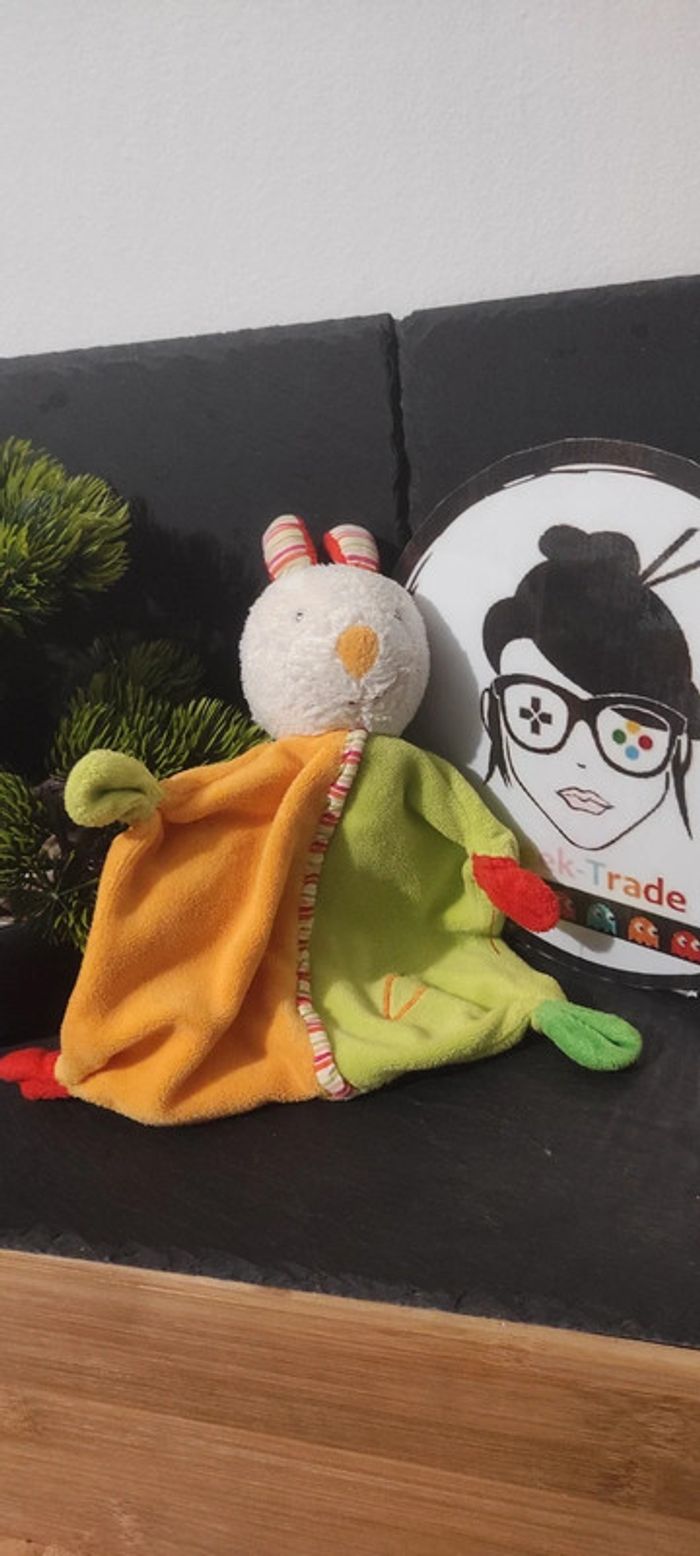 Doudou plat lapin baby club c&a orange vert carotte milette blanc rayé Ancien