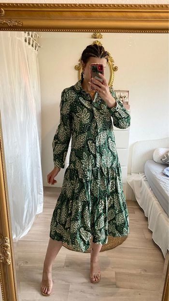 Robe longue zara à motifs verte