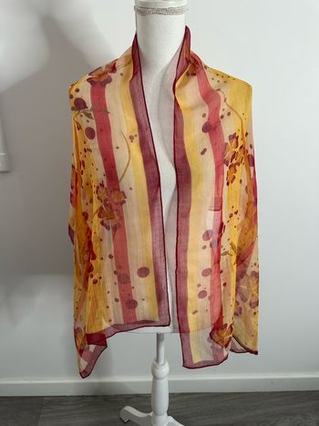 Foulard étole à fleurs jaune orange et rouge Vintage 80x180cm