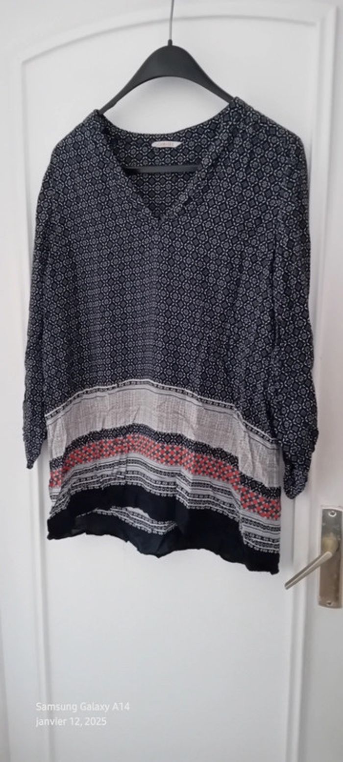 Tunique longue esprit bohème motif mosaïque bleu femme XL camaïeu - photo numéro 2