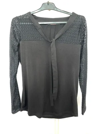 Blouse noire manche longues dentelle chic t36