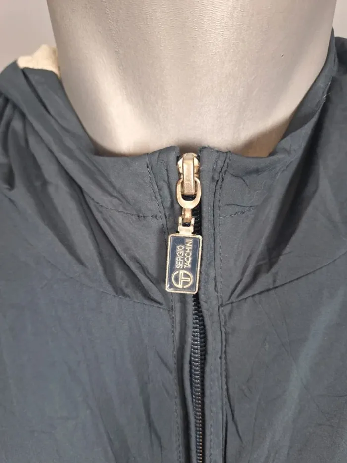 Veste vintage Sergio Tacchini – coupe-vent doublé capuche – bleu marine (619) - photo numéro 3