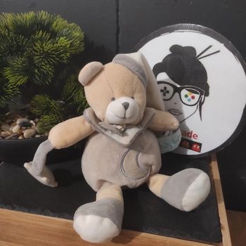 Doudou ours gris beige blanc étoile luminescent baby nat bn0139 lune Bonnet