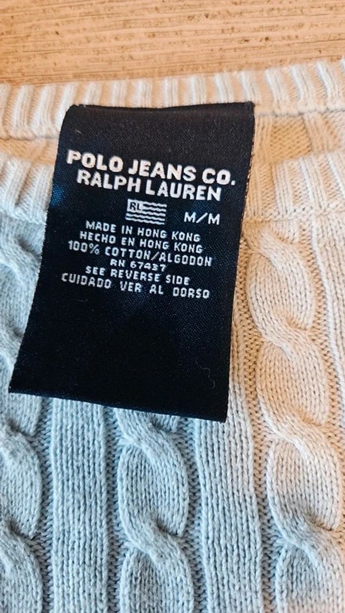 Pull à manches 3/4 vintage, bleu clair, torsadé, Polo Ralph Lauren, taille M - photo numéro 6