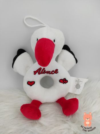 Hochet Peluche Cigogne Alsace Coeur Creation Gross
