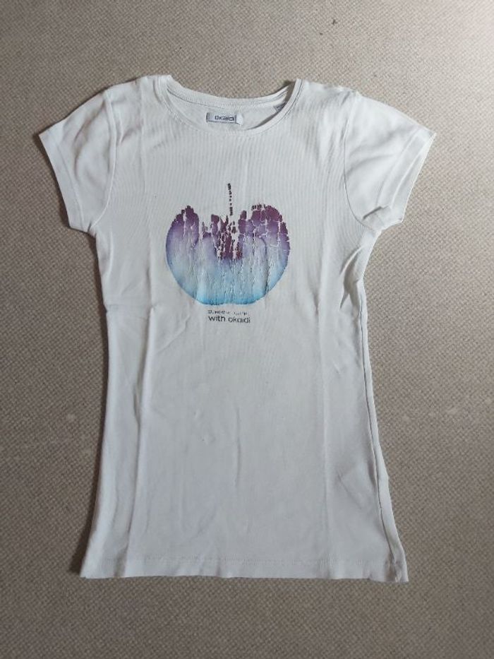 Tee-shirt manches courtes blanc avec déco pomme 12 ans - Okaïdi
