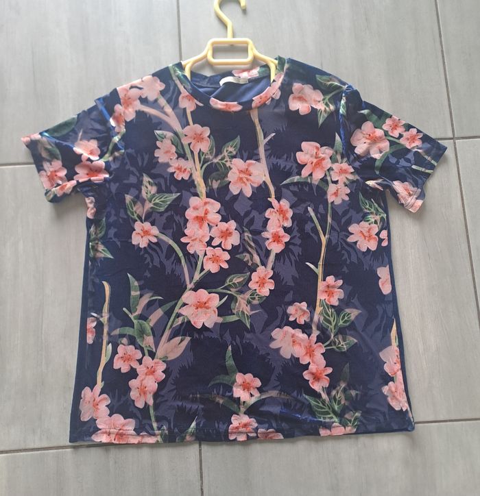 Top velours et transparence floral Zara Taille 38