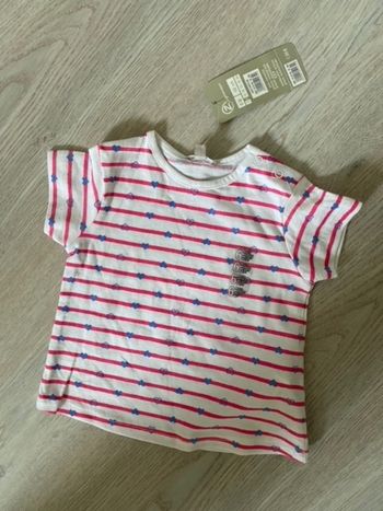 Tee shirt grain de blé taille 6 mois rose et blanc Neuf
