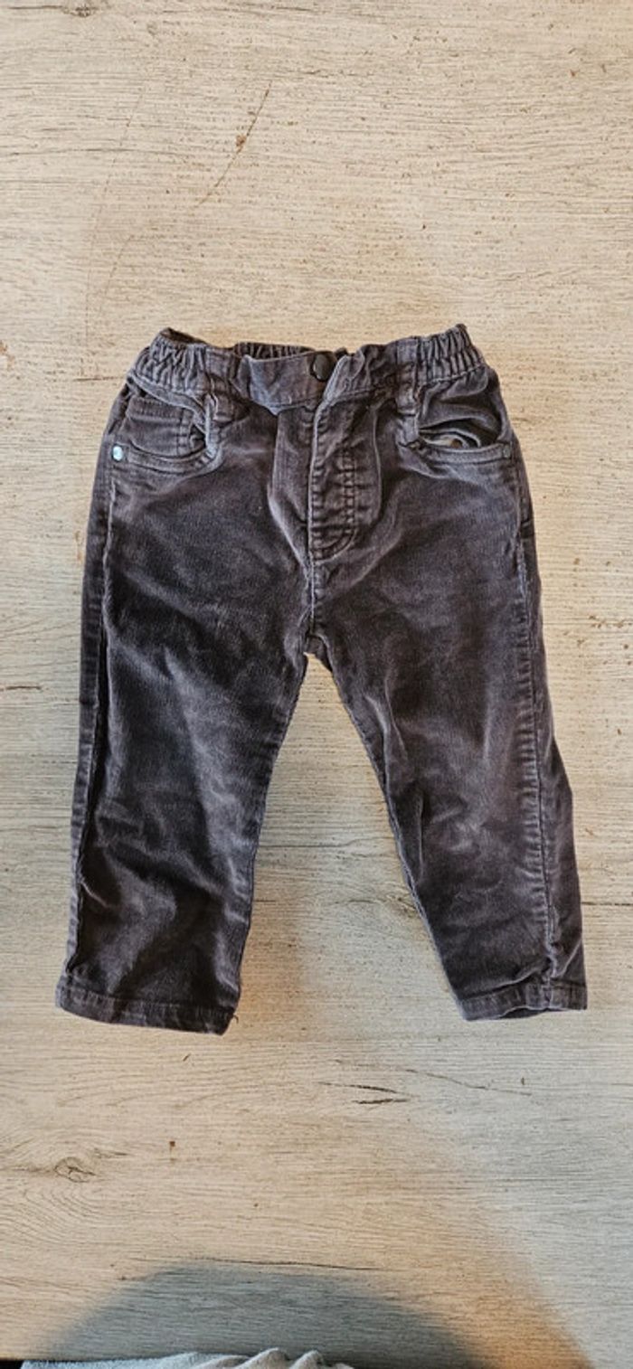 Pantalon en velour brun foncé, cotellé, Grain de Blé, 18 mois, nickel - photo numéro 2