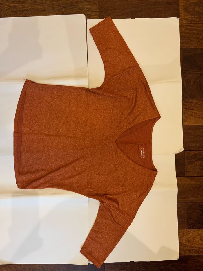 Haut / tshirt orange pailleté manches courtes / 3/4 camaïeu taille S/36 - photo numéro 4
