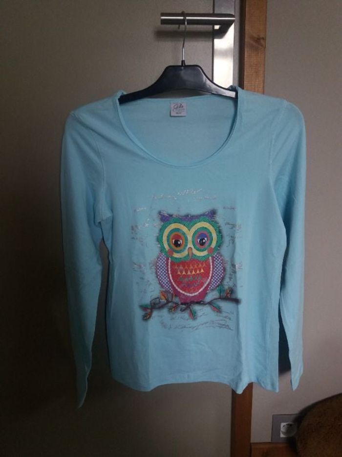 Tshirt bleu motif hibou / chouette