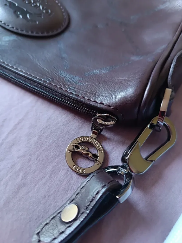 Petit sac porté épaule cuir marron longchamp neuf - photo numéro 4