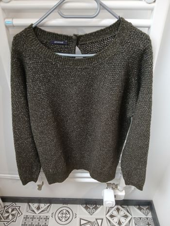 Pull femme hiver kaki avec fil argent