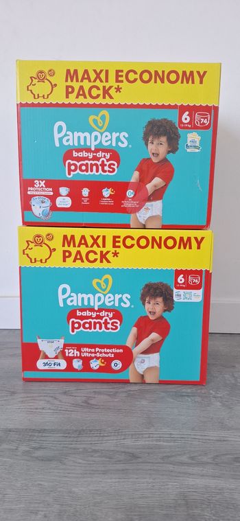 2 paquets de couches pampers taille 6 pants neuf 