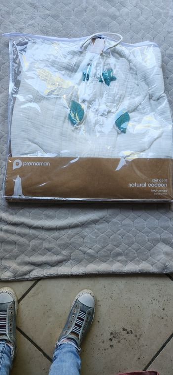 Ciel de lit en coton couleur écru/bleu