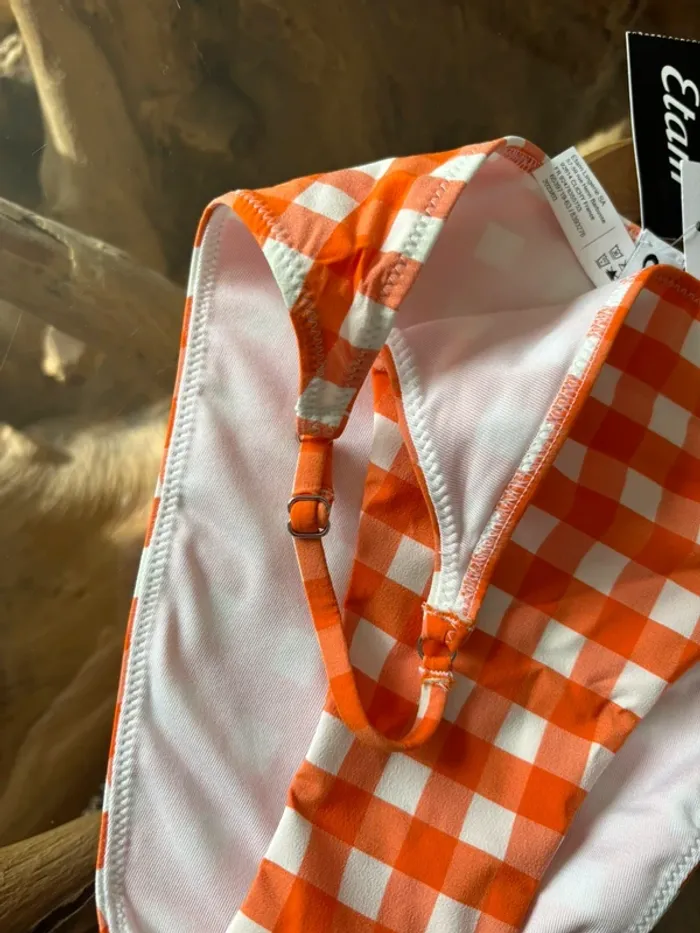 Maillot de bain 2 pièces Etam carreaux orange blanc 38 - photo numéro 4