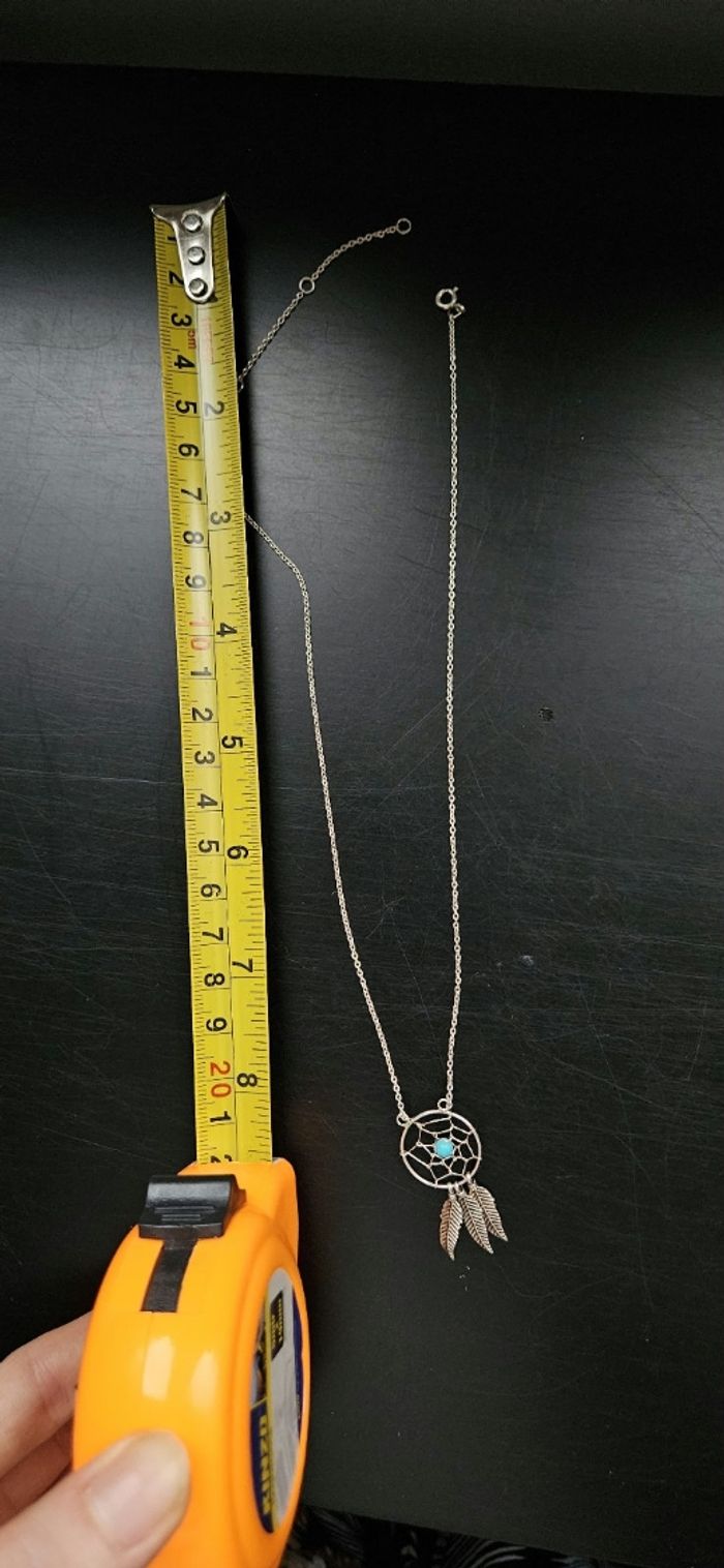 Collier attrape-rêves argenté avec perle turquoise – style bohème - photo numéro 3