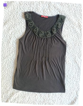 Débardeur marron etchnique broderie col brodé macramé  Alain Manoukian