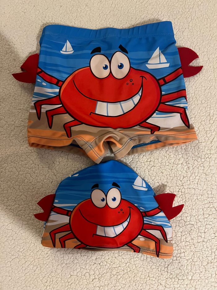 🦀 Maillot de bain garçon 4 ans + bonnet assorti – Crabe rigolo - photo numéro 2