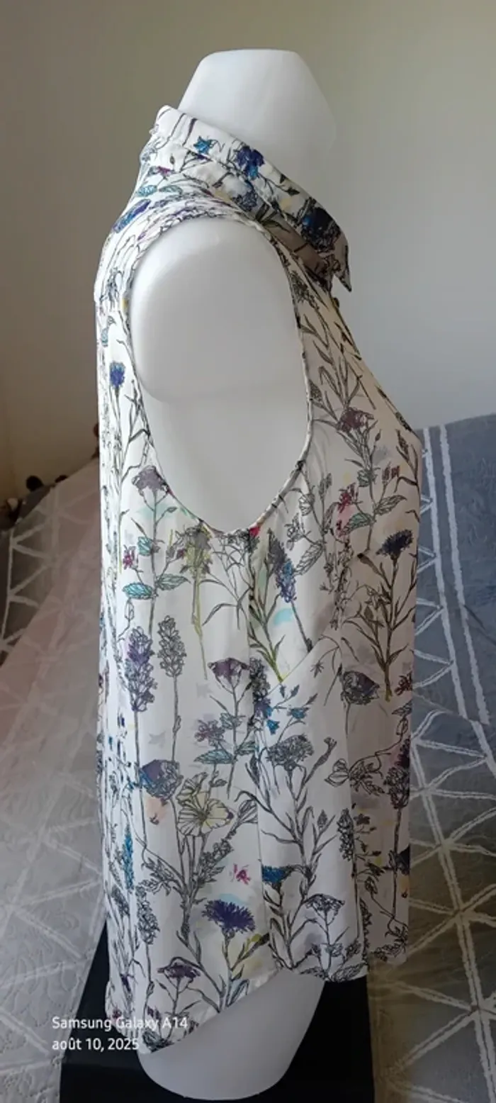 Blouse longue  sans manches assymetrique semitransparente motif fleurs femme 42 h&m - photo numéro 7