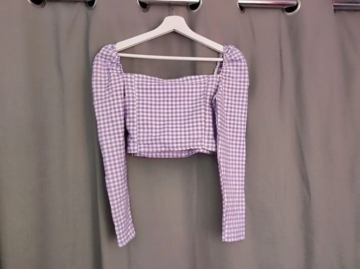 Croc top vichy lilas et blanc - photo numéro 2