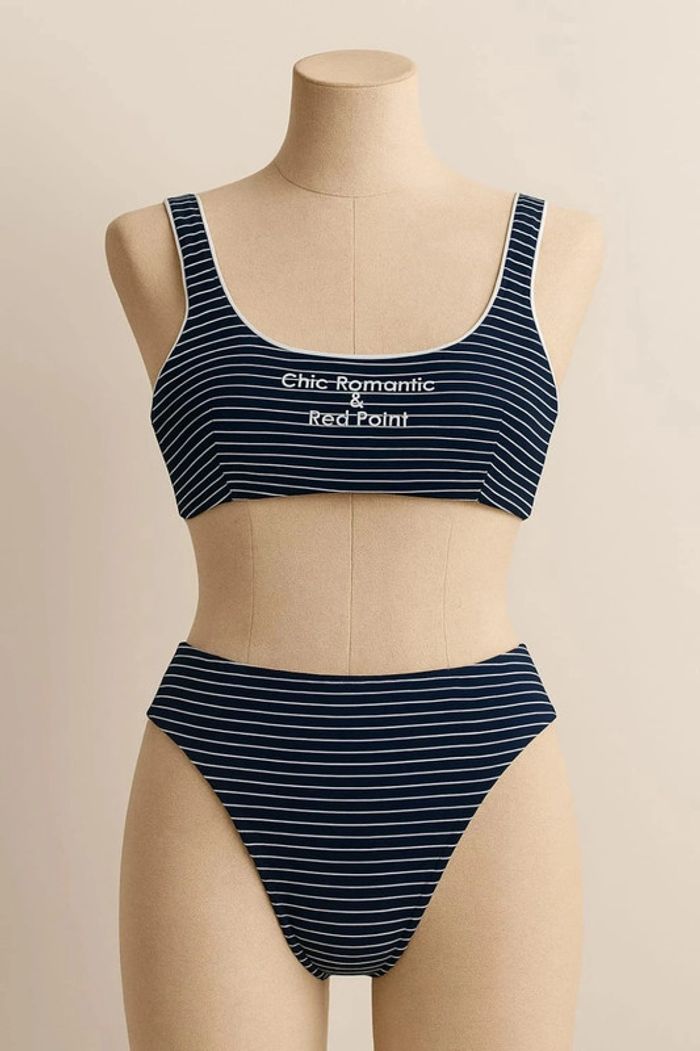 Maillot de bain bleu marine rayé blanc Red Point Taille 40 - photo numéro 2