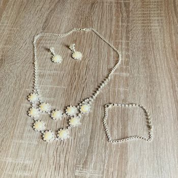 Ensemble collier boucles d’oreilles bracelet • argenté 🌿