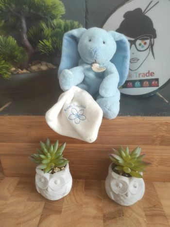 Doudou Et Compagnie Lapin Bleu Pantin Plush Plat Mouchoir #geektradedoudou