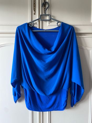Blouse Double Manches Voile Transparent Ample Bleu