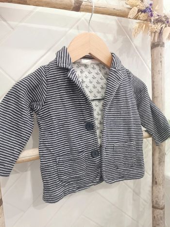 🌺HetM gilet blazer veste class petit bateau origami rayure bleu et blanc 4/6mois 68cm