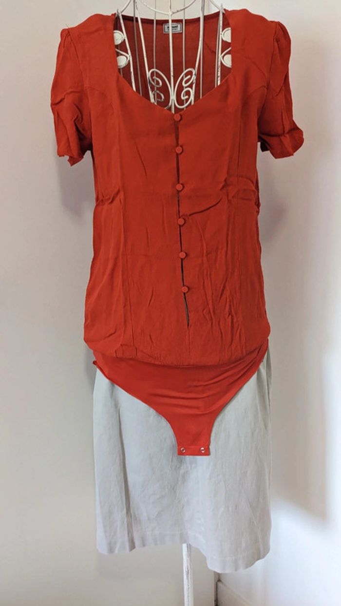 Blouse bodie manches courtes rouge 38 - photo numéro 3