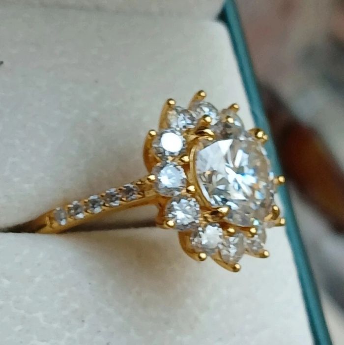 Bague argent plaqué or jaune Moissanite - photo numéro 3