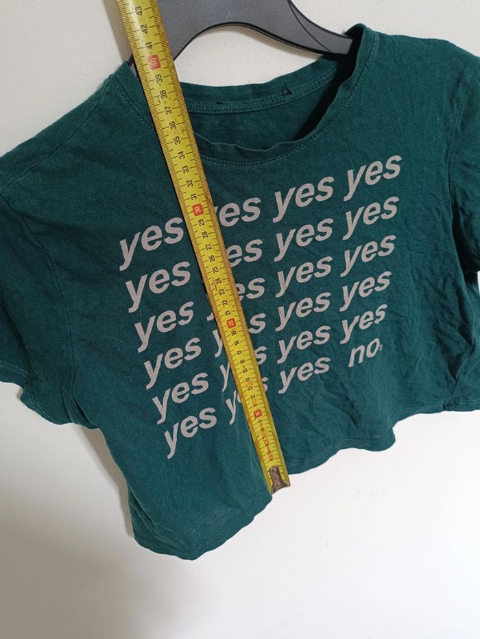 Crop t-shirt vert "yes yes yes no" vintage cute - photo numéro 2