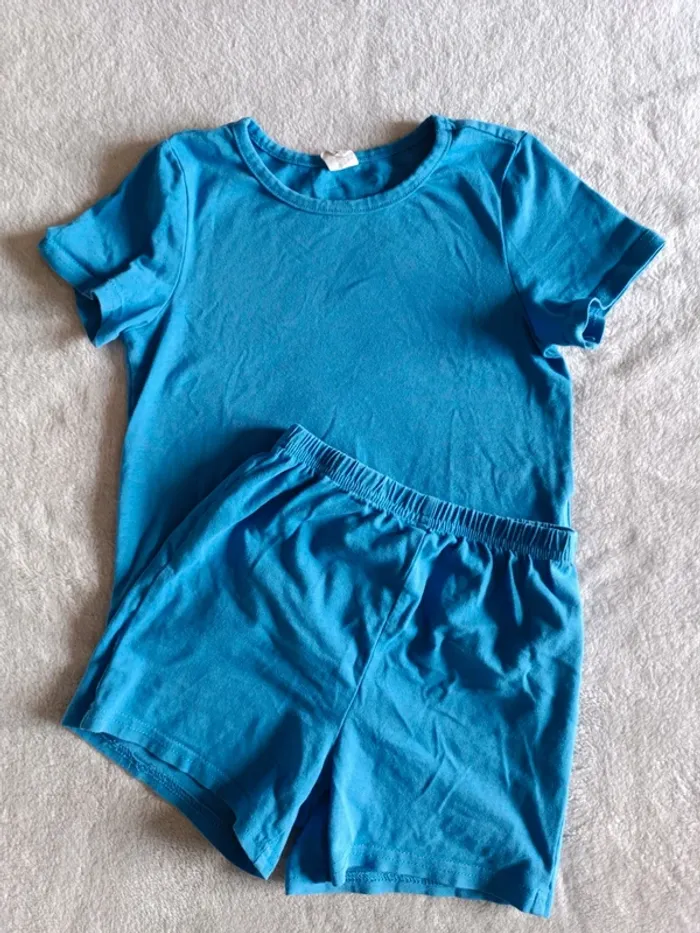 Pyjama short bleu uni mixte