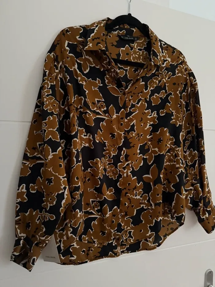 Chemise Zara Hemd Folder Camisa Camicia Overhemd sobrecamisa blouse fluide Blusa noir - photo numéro 3